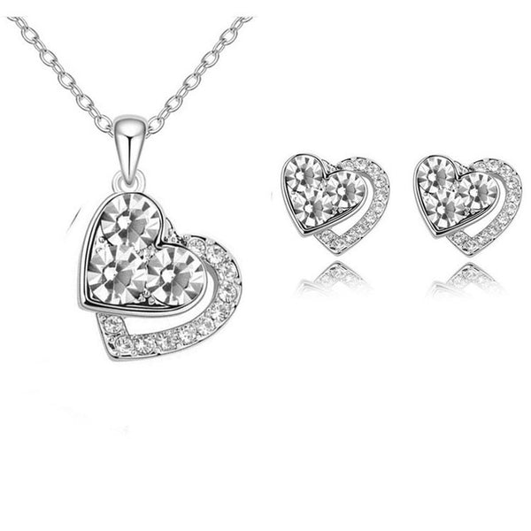 2015 New Arrival Heart Crystal African Fashion Costume Jewelry Sets for Women Pendants Necklace Earrings Sets