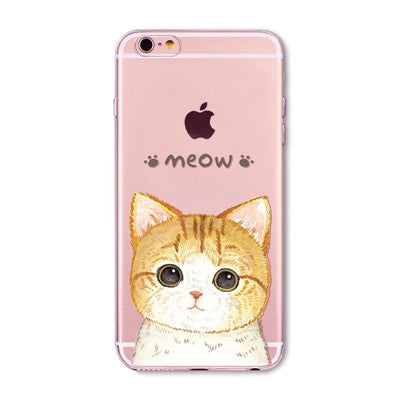 Cute Cats Phone Cases For iphone 6 6S 7 7PLUS 5 5S SE 6PLUS 6SPlus Funny Cat Animals Clear TPU Cover Coque For iphone 6 Case