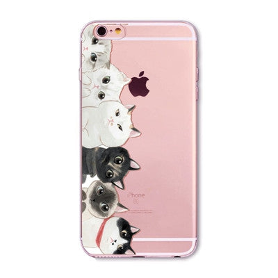 Cute Cats Phone Cases For iphone 6 6S 7 7PLUS 5 5S SE 6PLUS 6SPlus Funny Cat Animals Clear TPU Cover Coque For iphone 6 Case