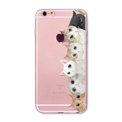 Cute Cats Phone Cases For iphone 6 6S 7 7PLUS 5 5S SE 6PLUS 6SPlus Funny Cat Animals Clear TPU Cover Coque For iphone 6 Case