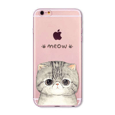 Cute Cats Phone Cases For iphone 6 6S 7 7PLUS 5 5S SE 6PLUS 6SPlus Funny Cat Animals Clear TPU Cover Coque For iphone 6 Case
