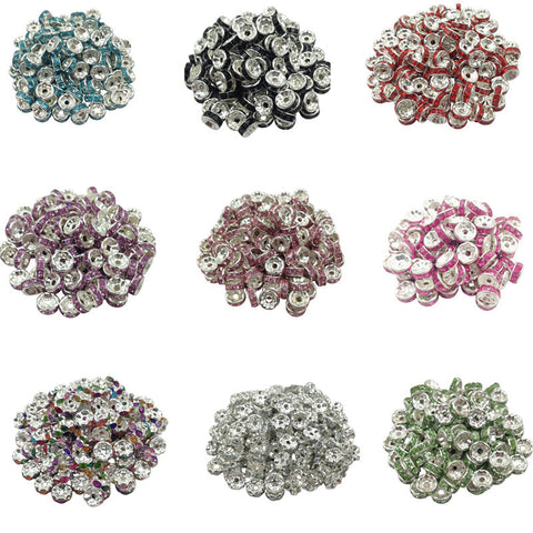 LNRRABC New! 5AAA+ Quality 50 piece/lot Cheap Handmade Rhinestone Loose Crystal alloy Rondelle Spacer Beads LIF