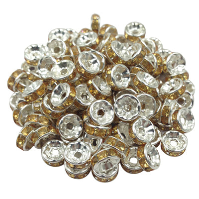 LNRRABC New! 5AAA+ Quality 50 piece/lot Cheap Handmade Rhinestone Loose Crystal alloy Rondelle Spacer Beads LIF