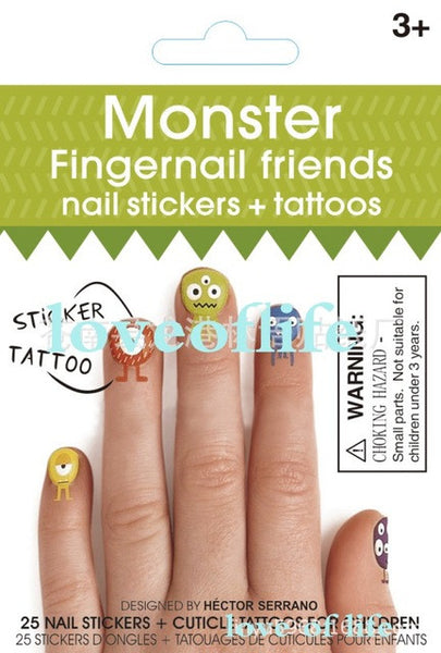 Npw monster fingernail friends  Cute cartoon fun decals safe non-toxic children baby nail stickers and Children's tattoo