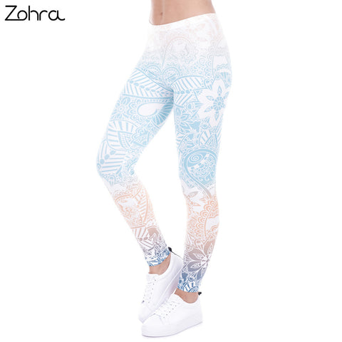 Zohra Brand Hot Sales Leggings Mandala Mint Print Fitness legging High Elasticity Leggins Legins Trouser Pants for women