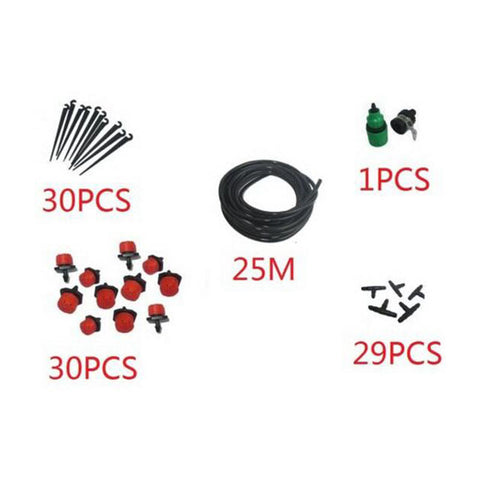 25m DIY Micro Drip Irrigation System Plant Self Watering Garden Watering Kits 30pcs red drippers and stake jk003