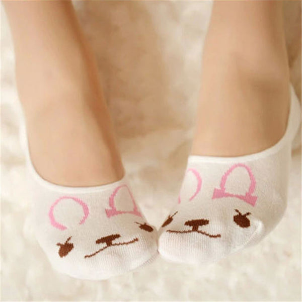 LNRRABC 5 Colors Trendy 1 Pair Summer Women Short Socks Cartoon Cubs Rabbit Cat Cotton Stealth Casual Boat Socks