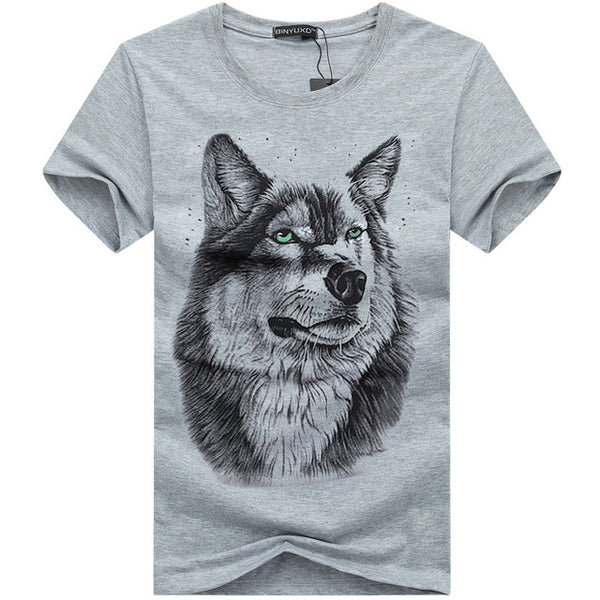 BINYUXD cotton 3d t shirt  men 2016 summer new arrvial 3D funny wolf  man's T-shirt extended plus size 4XL white black blue