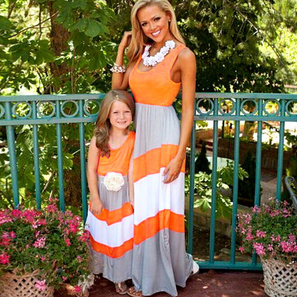 2017 Mommy and me family matching mother daughter dresses clothes striped mom and daughter dress kids parent child outfits