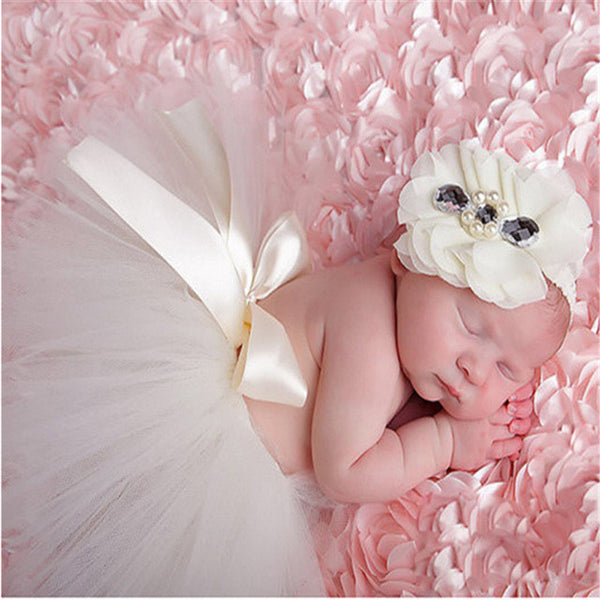 Free Shipping Newborn Photography Props Infant Costume Outfit Princess Skirt Handmade Crochet Beaded Cap Headband Baby Girl Dres