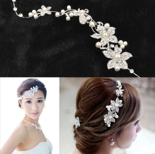 2017 Fashion Women Lady Silver Plated Rhinestone Bridal Wedding Flower Imitation Pearls Headband Hair Clip Comb Party Jewelry