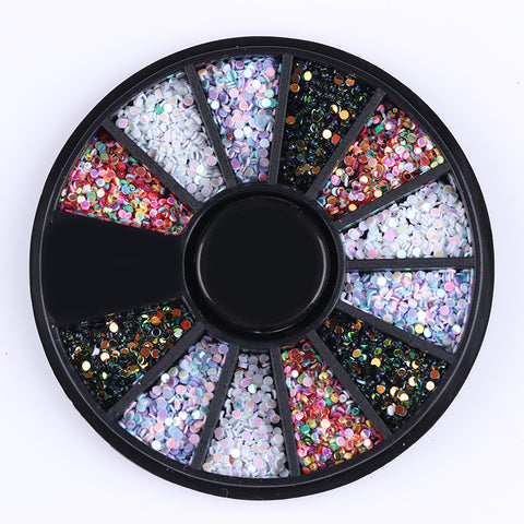 1 Box 1mm Mixed Color 3D Nail Decoration Colorful Round Wafer Decoration In Wheel DIY Manicure Nail Art Accessories