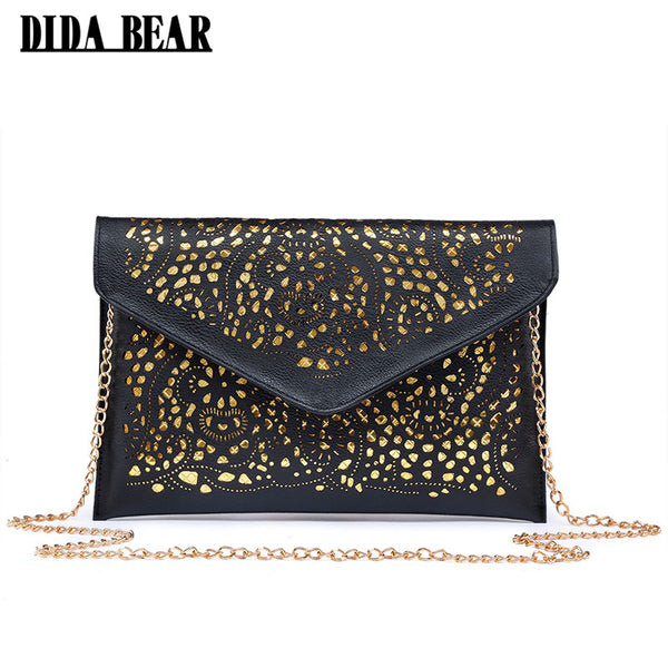 DIDA BEAR CrossBody Hollow Out Messenger Shoulder Bag WOMEN Envelope Bag Lady Clutches Purse with Chain Bolsos Bolsas Sac A Main