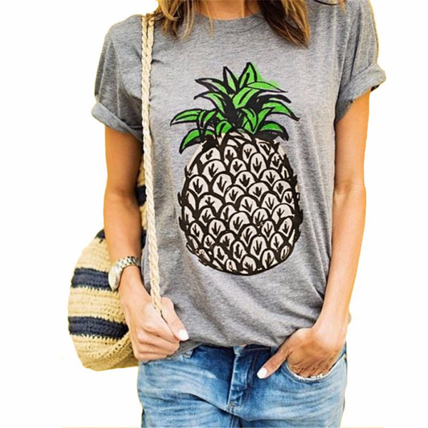 Women T Shirt Round Collar Short Sleeve Pineapple Print Casual Summer Designer New 2017