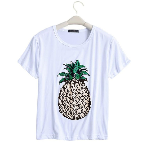 Women T Shirt Round Collar Short Sleeve Pineapple Print Casual Summer Designer New 2017