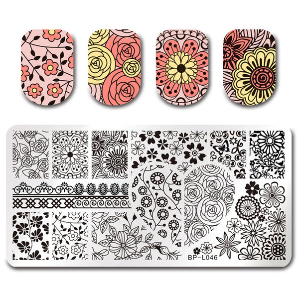 BORN PRETTY 1 Pc Rectangle Nail Stamping Plate Nail Art Stamping Image Plate BP-L Cute Design Nail Stamp Template 17 Patterns