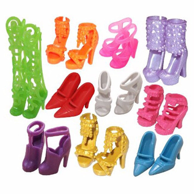 NK 10 pairs Doll Shoes Fashion Cute Colorful Assorted shoes for Barbie Doll with Different styles High Quality Baby Toy