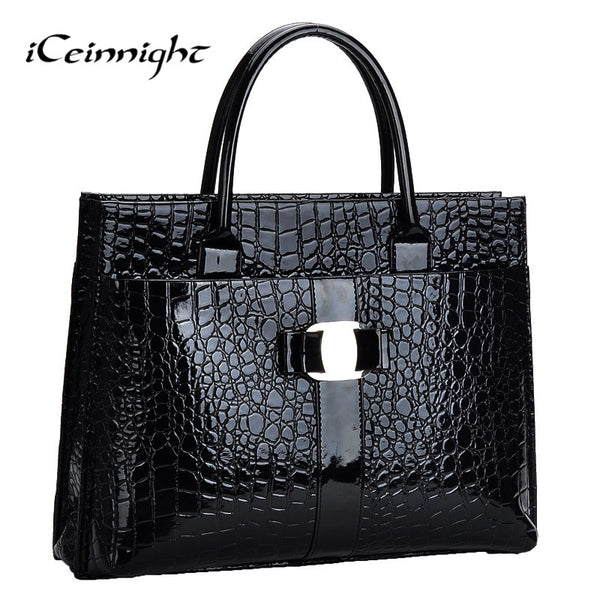 iCeinnight Crocodile Pattern Black Red Leather Bags Women Handbag With Metal Logo bolsa feminina dollar shop online handbags