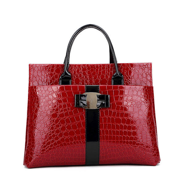 iCeinnight Crocodile Pattern Black Red Leather Bags Women Handbag With Metal Logo bolsa feminina dollar shop online handbags