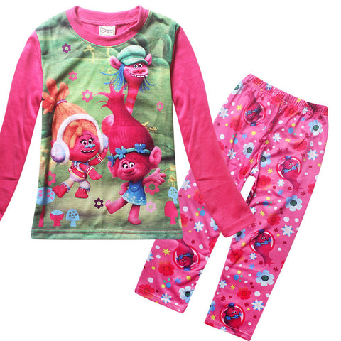 Children Pajamas Set Long Sleeve Cartoon Pajamas Trolls Girls Pajamas Set Sleepwear Homewear Clothing Sets Robe Kids Underwear