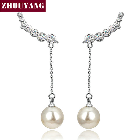 Top Quality 7pcs Cubic Zirconias Drop Imitation Pearl Rose Gold Color Ear Hook Earrings JewelryZYE459 ZYE460 ZYE478