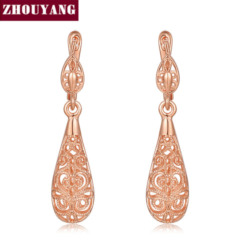 Top Quality Classic Hollowed-out Water Drop Rose Gold Color Drop Earrings Jewelry Wholesale ZYE787 ZYE788