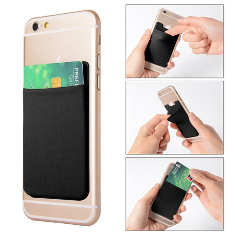 2pcs Elastic Lycra Cell Phone Wallet Case Credit ID Card Holder Pocket Stick On 3M Adhesive Black AC418+