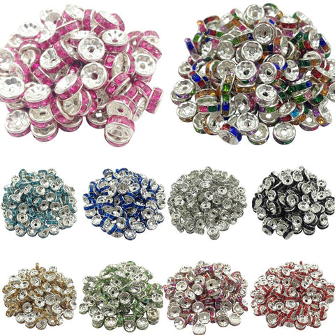 LNRRABC 50pcs 8mm DIY Siver Alloy Round Acrylic Crystal Spacer Loose Beads For Necklace Bracelet Metal Beads Charms Jewelry