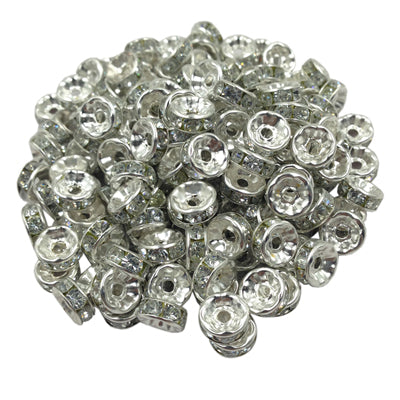 LNRRABC 50pcs 8mm DIY Siver Alloy Round Acrylic Crystal Spacer Loose Beads For Necklace Bracelet Metal Beads Charms Jewelry