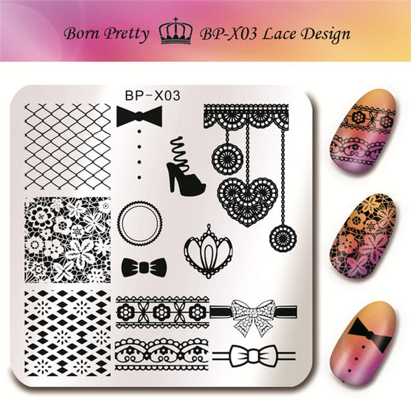 BORN PRETTY 6*6cm Square Nail Stamping Plates Lace Flower Animal Pattern Nail Art Stamp Stamping Template Image Plate Stencils