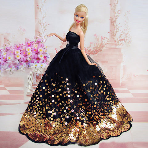 LeadingStar Dress with Lots of Gold Sequins Made to Fit for the Barbie Doll Great Children Gift Birthday Dress for Barbie doll