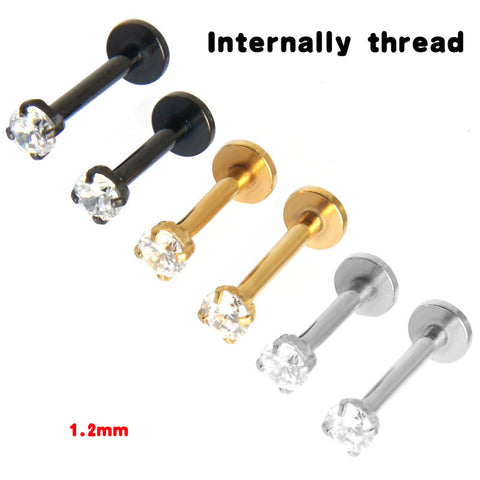 Isayoe Gold Silver Black Labret Lip Ring Zircon Anodized Internally Threaded Prong Gem  Monroe 16G Tragus Helix Ear Piercing