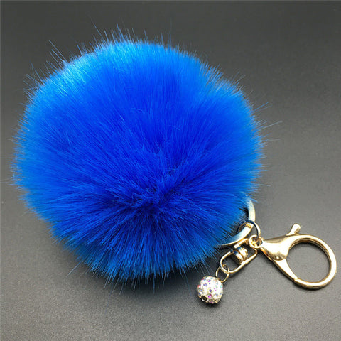 8CM Rabbit Fur Fluffy Pompom Ball Handbag Car Pendant Key Chain Keyring