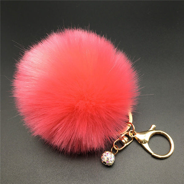 8CM Rabbit Fur Fluffy Pompom Ball Handbag Car Pendant Key Chain Keyring