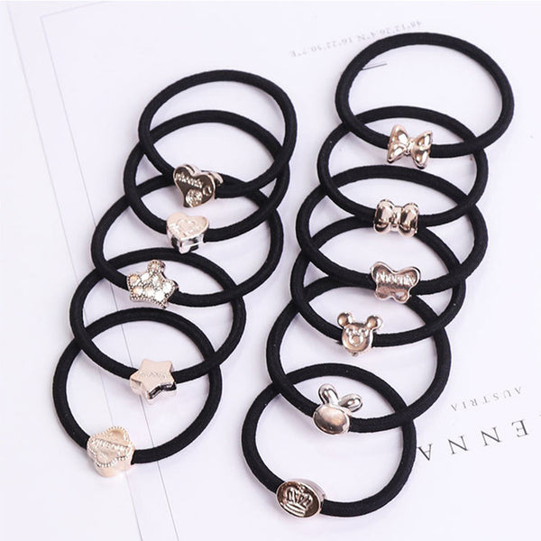 10PCS/Lot New Korean Hair Accessories For Women Black Elastic Hair Rubber Bands Girls Lovely Hair Ropes Ponytail Holder Tie Gums