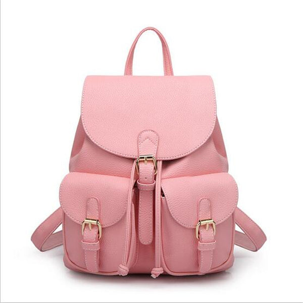 DIDA BEAR Women Leather Backpack Black Bolsas Mochila Feminina Large Girl Schoolbag Travel Bag Solid Candy Color Pink Beige