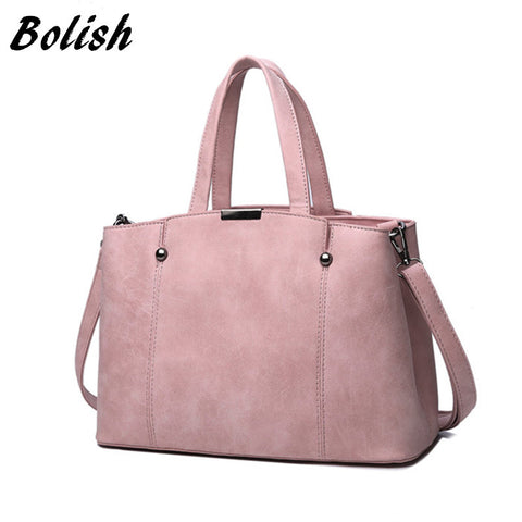 Bolish Hot Sale Nubuck Leather Women Top-Handle Bags Candy Color Women Shoulder Bag Rivet Women Bags