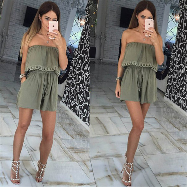 2017 Summer women Jumpsuits leisure sexy strapless chest wrapped piece shorts Fashion rompers Women jumpsuit Solid Playsuits