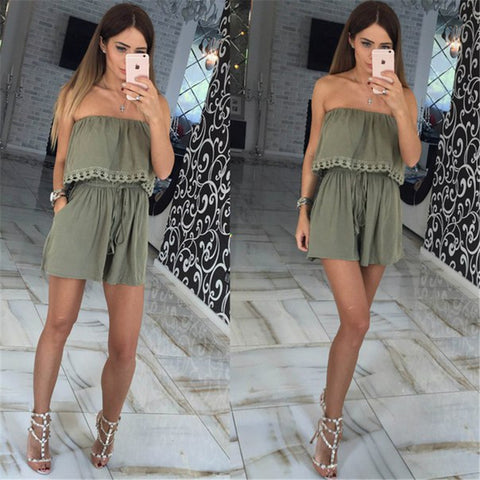2017 Summer women Jumpsuits leisure sexy strapless chest wrapped piece shorts Fashion rompers Women jumpsuit Solid Playsuits