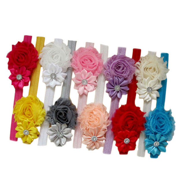 10pcs Headband Multicolor Double Flower Rhinestones Care Hair Accessories Hair Band Diademas #1103
