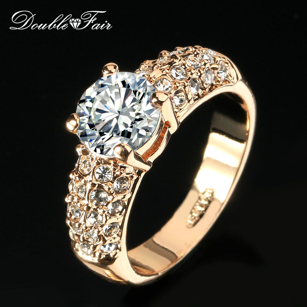 Double Fair Engagement Wedding Rings Cubic Zirconia Silver/Rose Gold Color CZ Stone Ring Jewelry For Women anel Wholesale DFR105