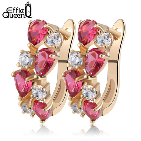 Effie Queen Hot Brand Jewelry 8 Pieces AAA Austrian Zircon Earrings for Women Gold-color Stud Earrings for Girls Gift DDE18