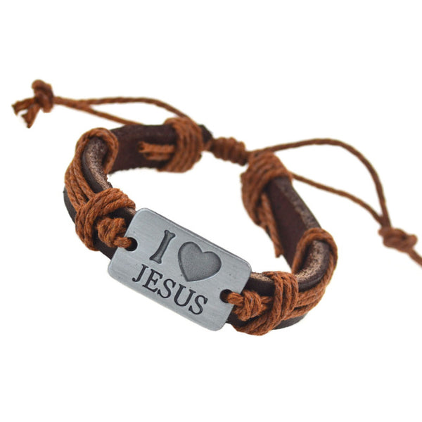 2017 I Love Jesus Genuine Leather Charm Bracelet Cuff Braided Wrap Bracelet & Bangles Fashion For Women Men Gifts