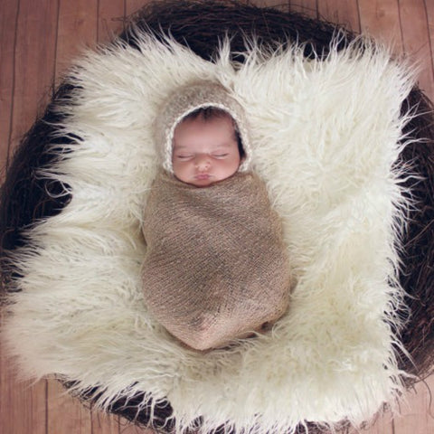 2017 New Infant Baby Swaddle Blanket Faux Fur Soft Blanket Fur Wool Mat Background Carpet Newborn Photography Props Basket