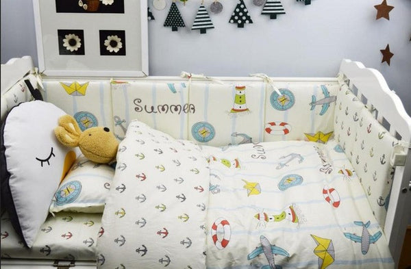 100% Cotton Baby Bedding Sets Wave Point  Removable Baby Cot Bumper Bed Around Decorative Sheet Quilt Cover Pillow Case Bed Bag