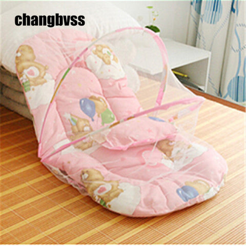 Infant Cushion Mattress+Pillow Bedding Crib Netting Set Portable Newborn Folding Baby Bed Cradle Crib with Folding Mosquito Net