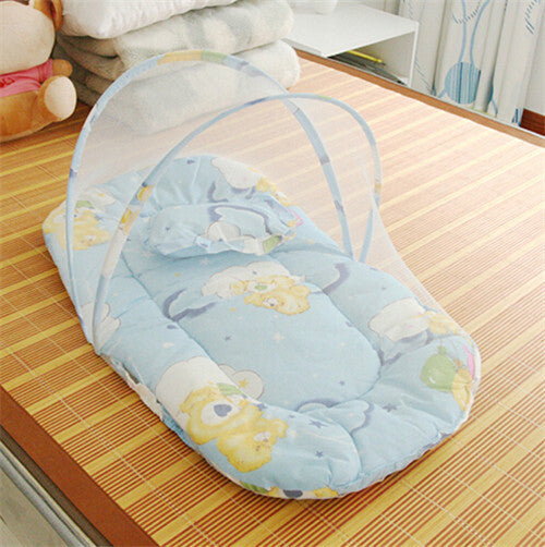 Infant Cushion Mattress+Pillow Bedding Crib Netting Set Portable Newborn Folding Baby Bed Cradle Crib with Folding Mosquito Net