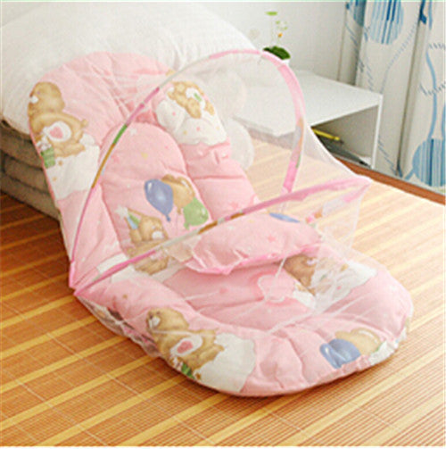 Infant Cushion Mattress+Pillow Bedding Crib Netting Set Portable Newborn Folding Baby Bed Cradle Crib with Folding Mosquito Net