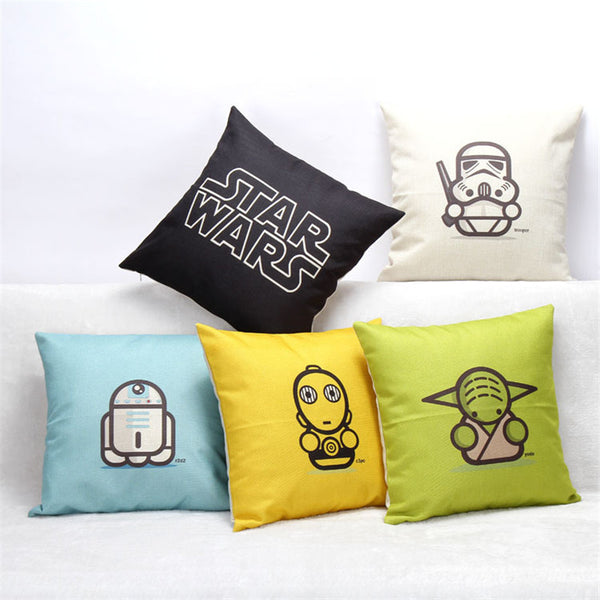 Hot Selling Cartoon Star Wars Cotton Linen Throw Pillow case Sofa Back Blue Cushion Cover Baby Room Decorative cojines