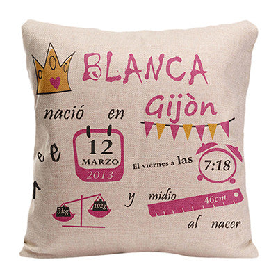 Customized With Birthday Baby Girl Cushion Birth Data Crown Pattern Pillow Decorative Cushion Cover Pillow Case Customize Gift